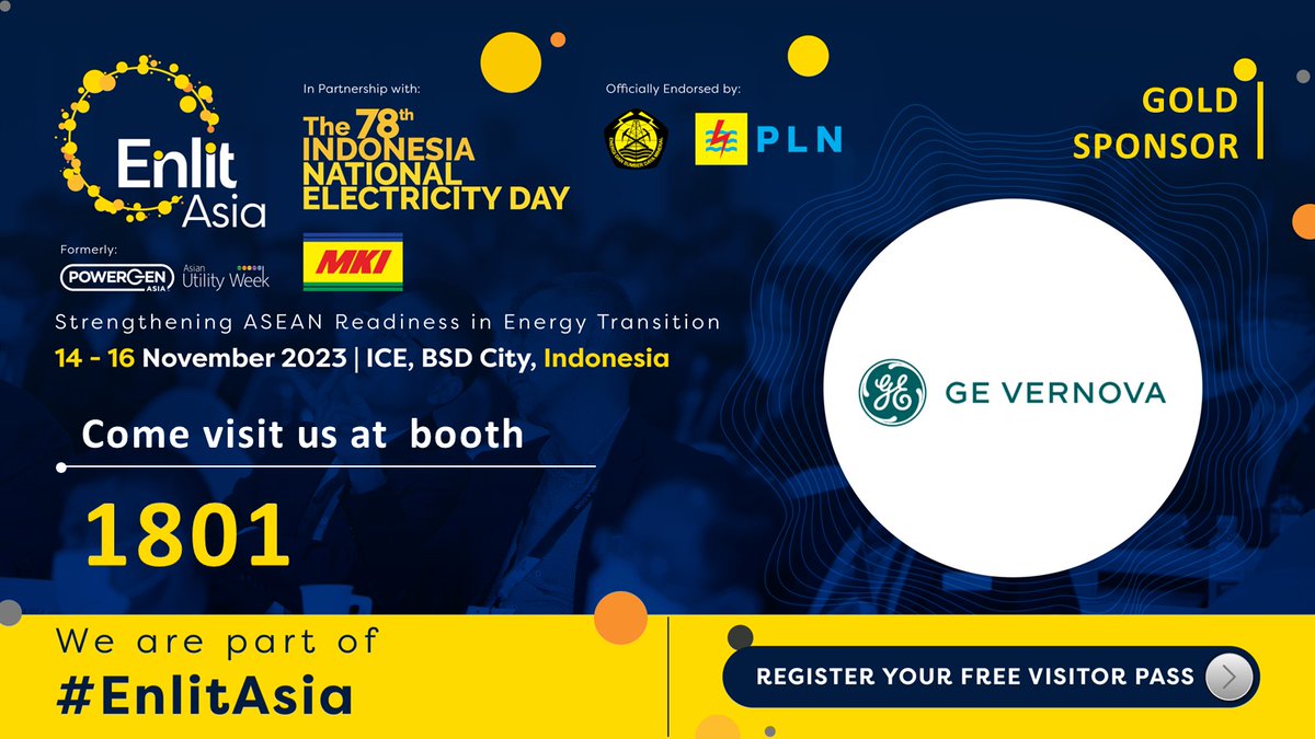 gegridsolutions's tweet image. We’d love to see you at #EnlitAsia 2023 commemorating #Indonesia’s 78th #NationalElectricityDay at #EnlitAsia. So sign up for at our cocktail networking session on November 14 at 1500 hours: bit.ly/49s6iR8