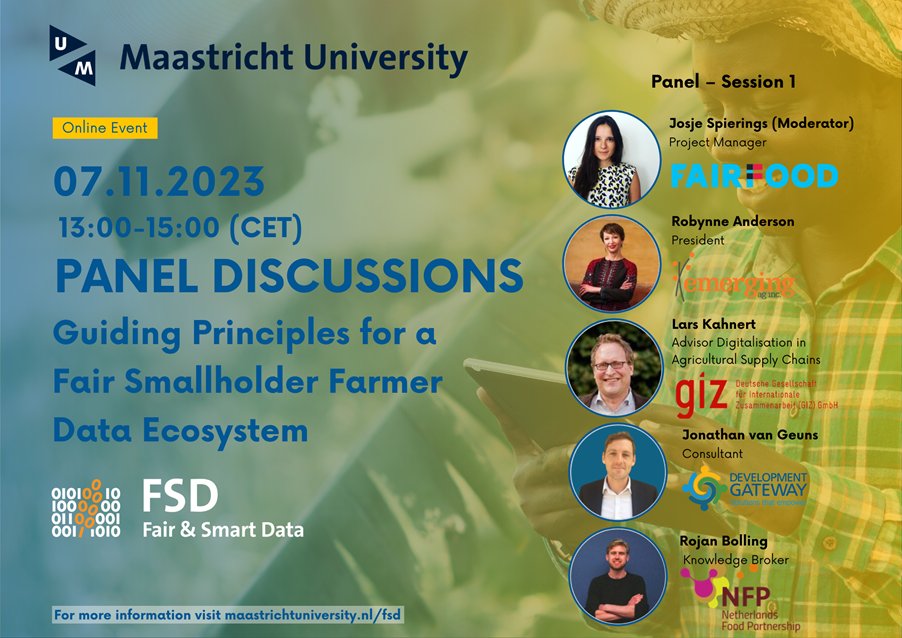 Robynne_A's tweet image. Join me today for “Guiding Principles for a Fair Smallholder Farmer Data Ecosystem” organized by @MaastrichtU &amp;amp; FSD. 

👉 tinyurl.com/2pnsnbsz

#DigitalAgriculture #SmallholderFarming #DataEcosystem #AgTech #Sustainability #FutureOfFarming #Fair #Smart #Data