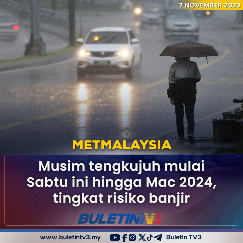 BuletinTV3's tweet photo. METMALAYSIA | Jabatan Meteorologi Malaysia (MetMalaysia) meramalkan empat hingga enam episod hujan lebat dijangka berlaku dalam tempoh monsun timur laut atau musim tengkujuh yang akan bermula Sabtu ini hingga Mac tahun depan. https://t.co/vzitoHOj19