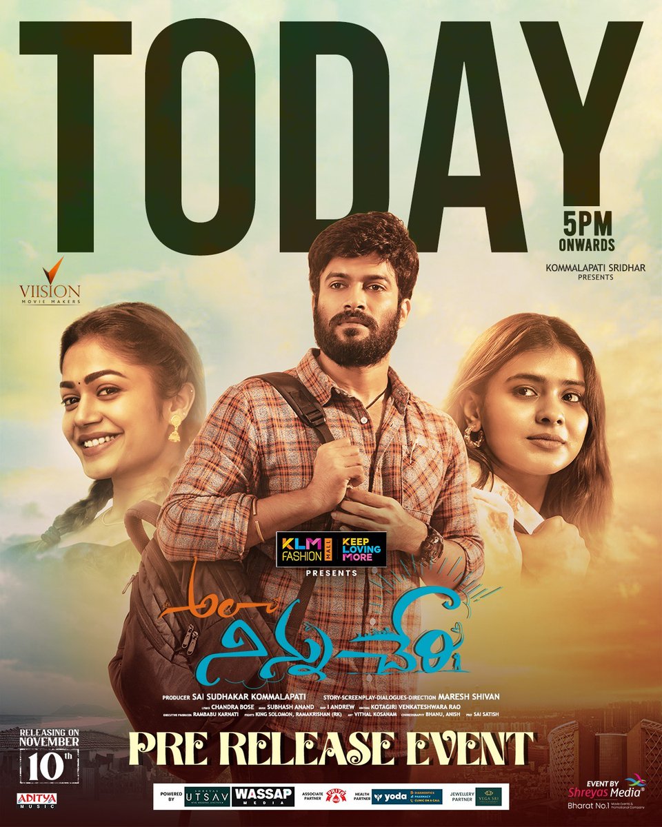 Shreyas Media (@shreyasgroup) on Twitter photo Prepare for a spectacular evening of love, emotions, and heartful music at the #AlaNinnuCheri Pre-Release Event, TODAY @ 5️⃣ PM 🤩💥
📍 Daspalla Convention, Hyd.
Don't Miss out on the excitement😍
<a href="/idineshtej/">Dinesh Tej</a> <a href="/ihebahp/">Hebah Patel</a> <a href="/payal_radhu/">Payal Radhakrishna</a> <a href="/boselyricist/">chandrabose</a> #PoojaKasekar #PoojaKasekar Prepare for a spectacular evening of love, emotions, and heartful music at the #AlaNinnuCheri Pre-Release Event, TODAY @ 5️⃣ PM 🤩💥
📍 Daspalla Convention, Hyd.
Don't Miss out on the excitement😍
<a href="/idineshtej/">Dinesh Tej</a> <a href="/ihebahp/">Hebah Patel</a> <a href="/payal_radhu/">Payal Radhakrishna</a> <a href="/boselyricist/">chandrabose</a> #PoojaKasekar #PoojaKasekar