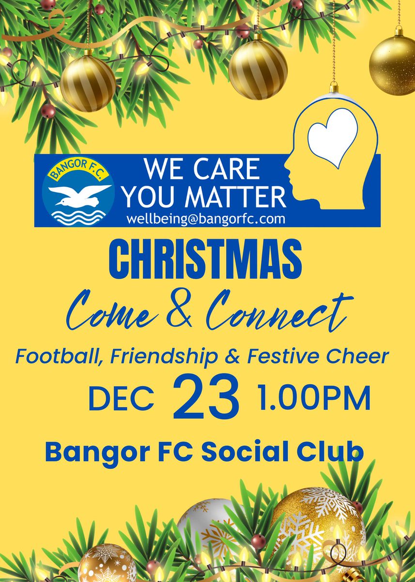 It's back! After the success of last years Christmas connect, we are delighted that we will be doing the same this year. 📅 Saturday 23rd December prior to Dergview game ⏲️ 1pm 🎄 A time to connect with some free Tea, Coffee and treats. Please share on all your platforms.