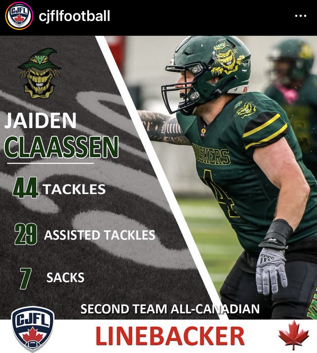Jaiden Claassen 2nd team all Canadian <a href="/CJFLnews/">CJFL News</a> 

#valleyhuskers #football #cjfl #bcfc #allcanadian