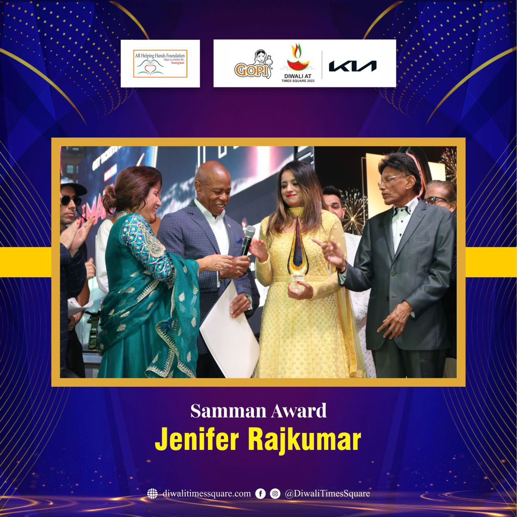 🌟 Celebrating Excellence and Achievements 🌟

🏆 Assemblywoman <a href="/JeniferRajkumar/">Jenifer Rajkumar</a> , celebrated for her pivotal role in establishing the NYC school holiday and her unwavering support for Diwali at Times Square, was presented with the "Samman Award."