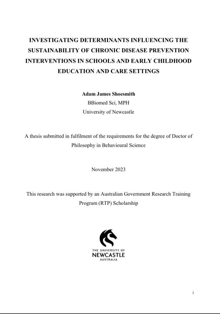 adamjsmith_92's tweet image. 94000 words, 413 pages, 3.5 years and a pandemic later… today I was surrounded by this awesome team when I submitted my PhD thesis 📚 #phdone @NCOISAustralia @UON_research. Shout out to a brilliant team of supervisors @NicoleKNathan @Dr_Alix_Hall @LukeWolfenden @SereneYoong 👊