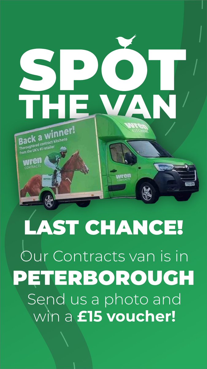 WrenKitchens's tweet photo. Today is your last chance to spot our Contracts van! 🐎
We're on the move in Peterborough today! Snap a photo of our van, send it to us, and you'll receive a £15 Amazon voucher!
#wrenkitchens #wrencontracts #contractkitchens #peterborough https://t.co/9aHbiC5kiK