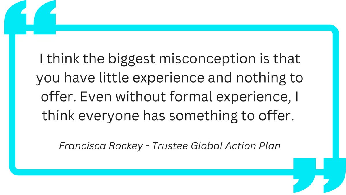 👋 Meet @franciscarockey, a #trustee at @globalactplan. 💙 She reminds us that all experience counts, and everyone has something to offer. 📖 Read her blog as we hand over to young people for #TrusteesWeek: youngtrusteesmovement.org/blog/meet-fran…