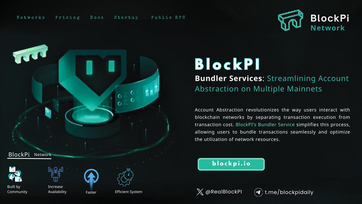 ChiomaChukwura2's tweet image. 🔗 Bundler Services: Streaming Account Abstraction on Multiple Mainnets;

💡 Account Abstraction revolutionizes the way users interact with Blockchain Networks by seperating transaction execution from transaction cost. #BlockPI's Bundler Service simplifies this process, allowing