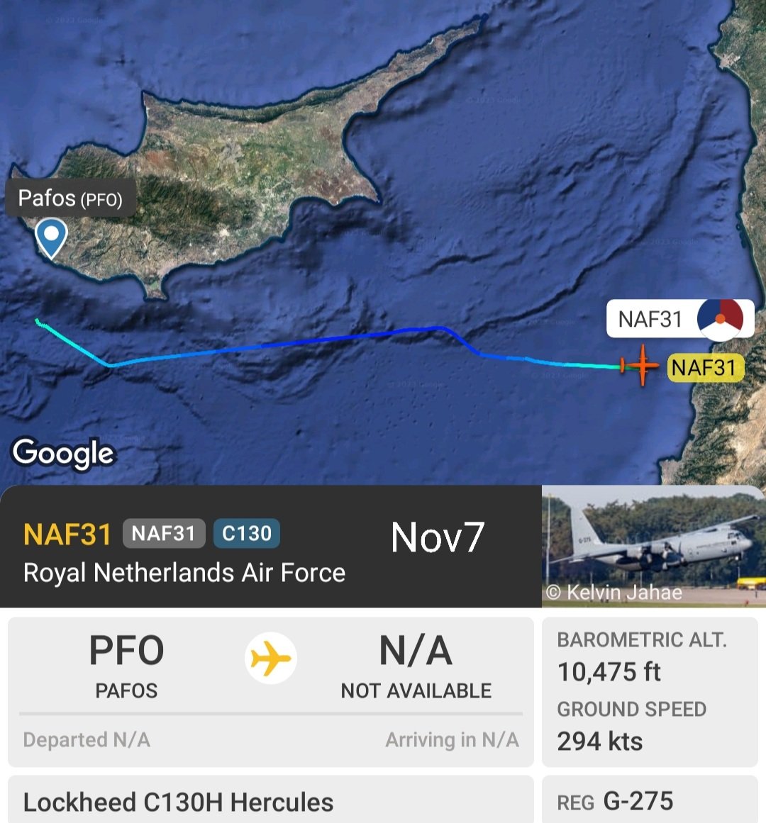 LebanonJets's tweet photo. Military: again Royal Netherlands Air Force Koninklijke Luchtmacht C130 #G275 hex #480C04 #1 most tracked flight on @flightradar24 arriving into #Hamat #WujuhElHajar AirBase near #Batroun in North #Lebanon from #Paphos same trip on Nov2 https://t.co/tLXEEV0OYt