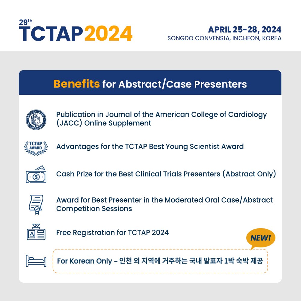 #TCTAP2024 provides a great learning opportunity to get advice from experts face-to-face and build valuable connections with peers all around the world. Submit and feature your unique research in Korea's global interventional cardiology community. 🔗bit.ly/3OtD7Du