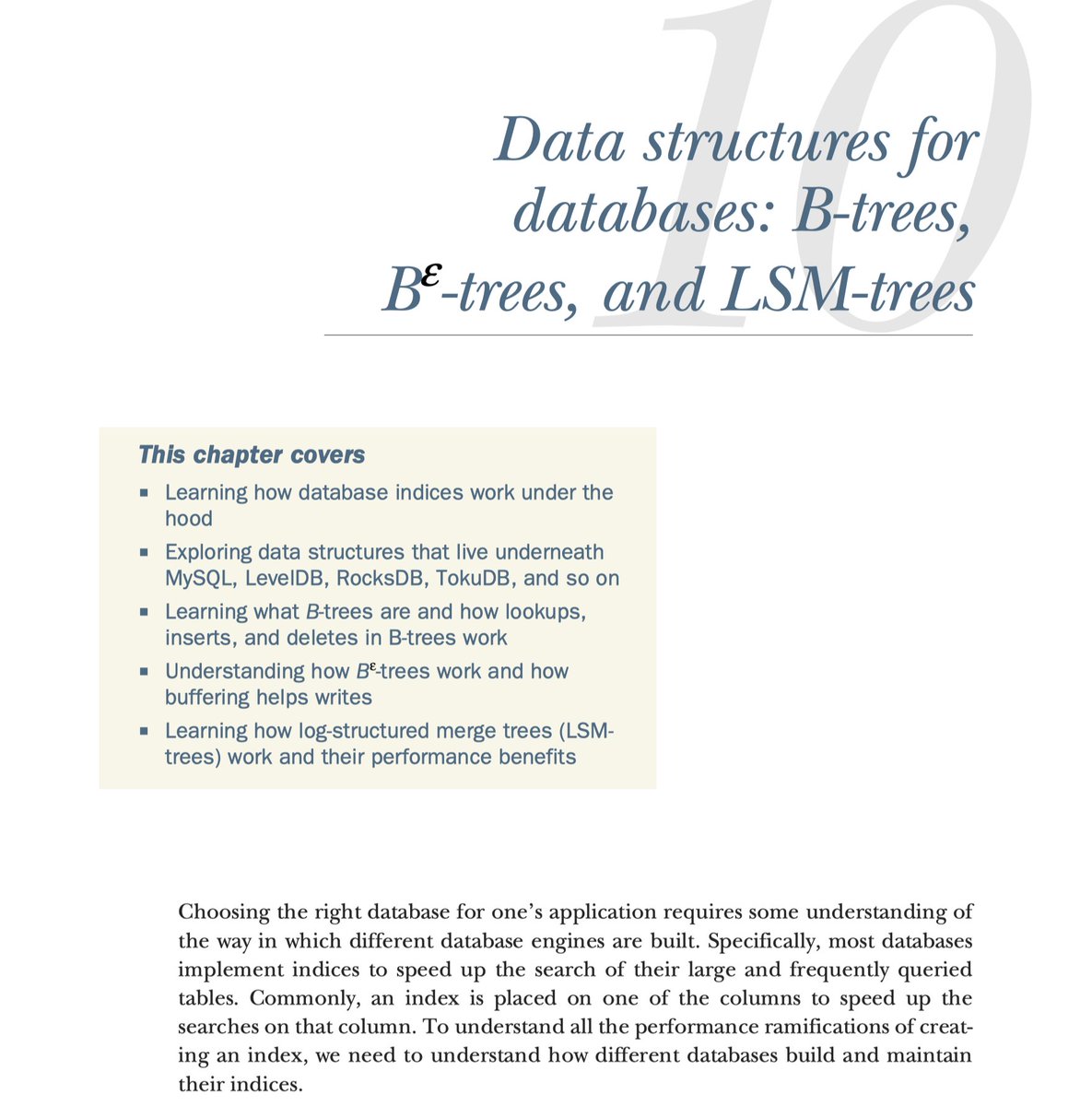 Today's discovery from my @ManningBooks shelf - The book Algorithms and Data Structures for Massive Datasets (manning.com/books/algorith…) which I purchased long back, contains an entire chapter on the B-trees, Bε-trees and LSM trees ..