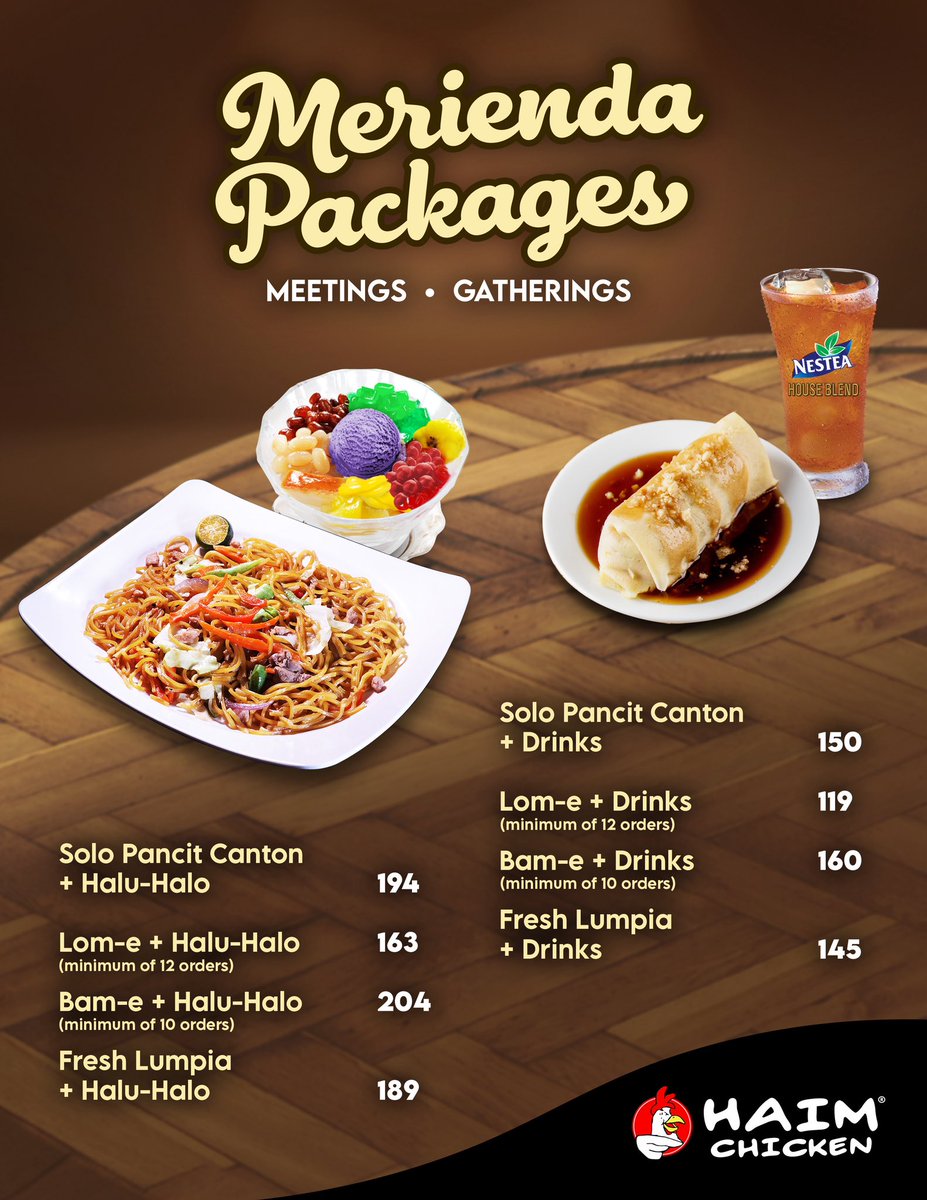 haimchicken's tweet photo. Looking for a celebration packages? Check out our Buffet and Merienda Packages. ❤️ #SarapKasamaNgHaim https://t.co/XAvV7rCTj6