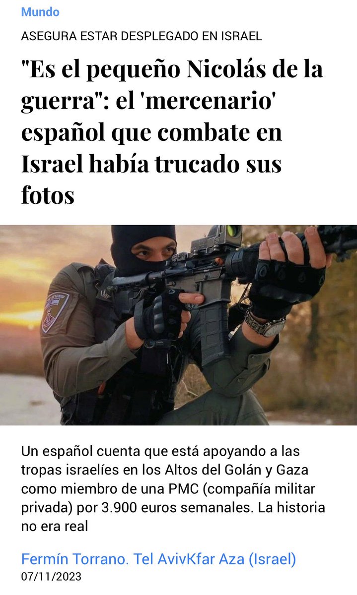 FerminTorrano's tweet image. Herido de gravedad en Ucrania y recuperado milagrosamente, Pedro Díaz viajó hace unas semanas a Israel.

Un supuesto mercenario nazi a sueldo del Estado judío. Era la historia perfecta, lo tenía todo. Tan solo le faltó ser real.

(elconfidencial.com/mundo/2023-11-…)