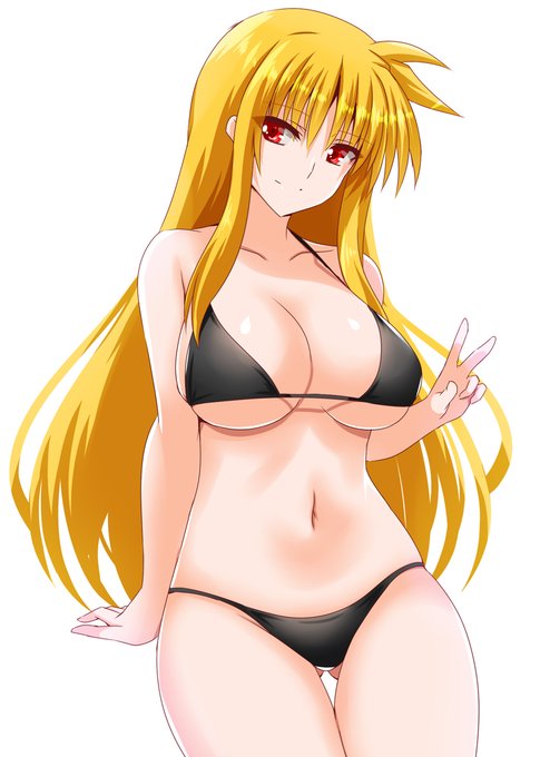 フェイトさんのどや顔ピースビキニ☆ ✌‾▽‾✌ やっぱりビキニはいいよね…^^ このぎりぎり感(笑