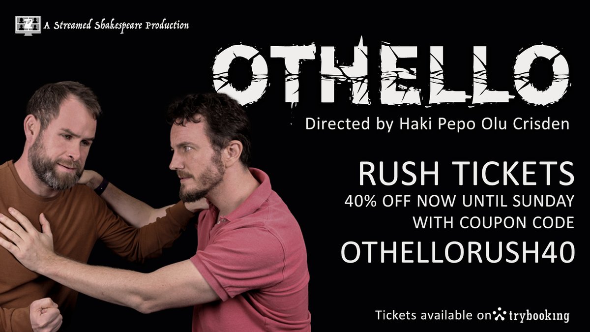 StrmShakespeare's tweet image. Use code, OTHELLORUSH40, and how you used it to get 40% off your tickets to Streamed Shakespeare's performance of OTHELLO -- now until Sunday.

Buy your tickets here: bit.ly/46lGDat