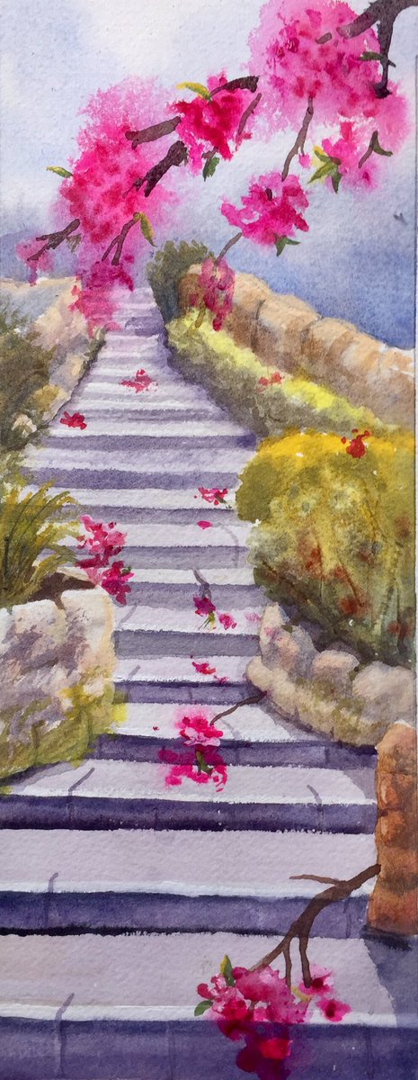 purpleartist44's tweet photo. ⁦@DailyPicTheme2⁩ a#stumble on these steps could be disastrous! Watercolour - it will need a click it’s a tall one ! Happily sold https://t.co/smJSemyMbo