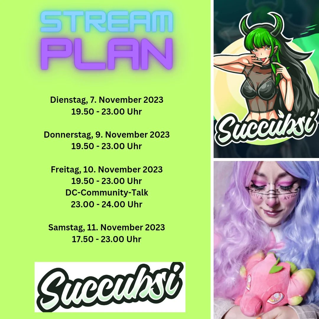xSuccubsi's tweet photo. Der aktuelle Streamplan 💚💜 ich freu mich auf deinen Besuch😁
#Succubsi #Twitch #TwitchStreamer #Cosplay #cosplayer #cosplayergirl #gamergirl #gaming #TwitchStreaming #TwitchGirl #Cosplaying #CosplayGamer #CosplayGamerGirl #GreenHair #Cute #Funny https://t.co/ncoQsB4aqp
