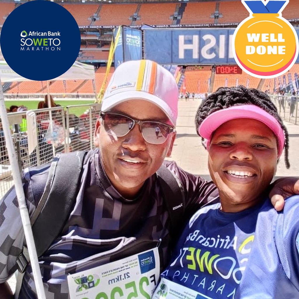 Let's give a massive #shoutout to Tshegofatso Aphane & Tebogo Tap Poopedi who finished the @african_bank Soweto Half Marathon on Sunday! This couple run many races together, with Tshegofatso guiding Tebogo as he is visually impaired! What an inspiration! 📷 Tshegofatso #ABSM2023