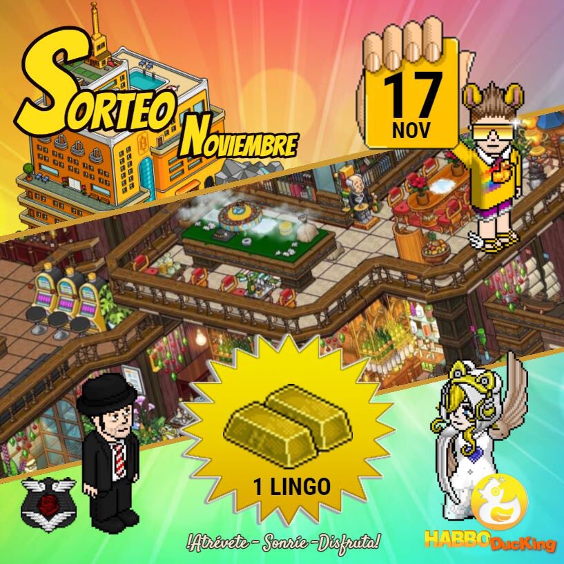 SORTEO  ACTIVO
       ———🎁———

🚨Fecha límite: viernes 17 Nov
🚨Premio: 1 LINGO

🚨REQUISITOS: 
   1.dar RT y ❤️ 
   2. Etiquetar a 3 amigos
   3. Seguir a <a href="/HabboDuc/">🌟💗@HabboDuc💗🌟</a> , <a href="/Aviiraa/">!!!Nefertiti!!!</a>  y <a href="/Navajerohabbo/">Navajero</a> 

 ATENCIÓN: por que habrá un sorteo TODOS los meses 😱👏🏻👏🏻👏🏻

🍀¡Mucha suerte!