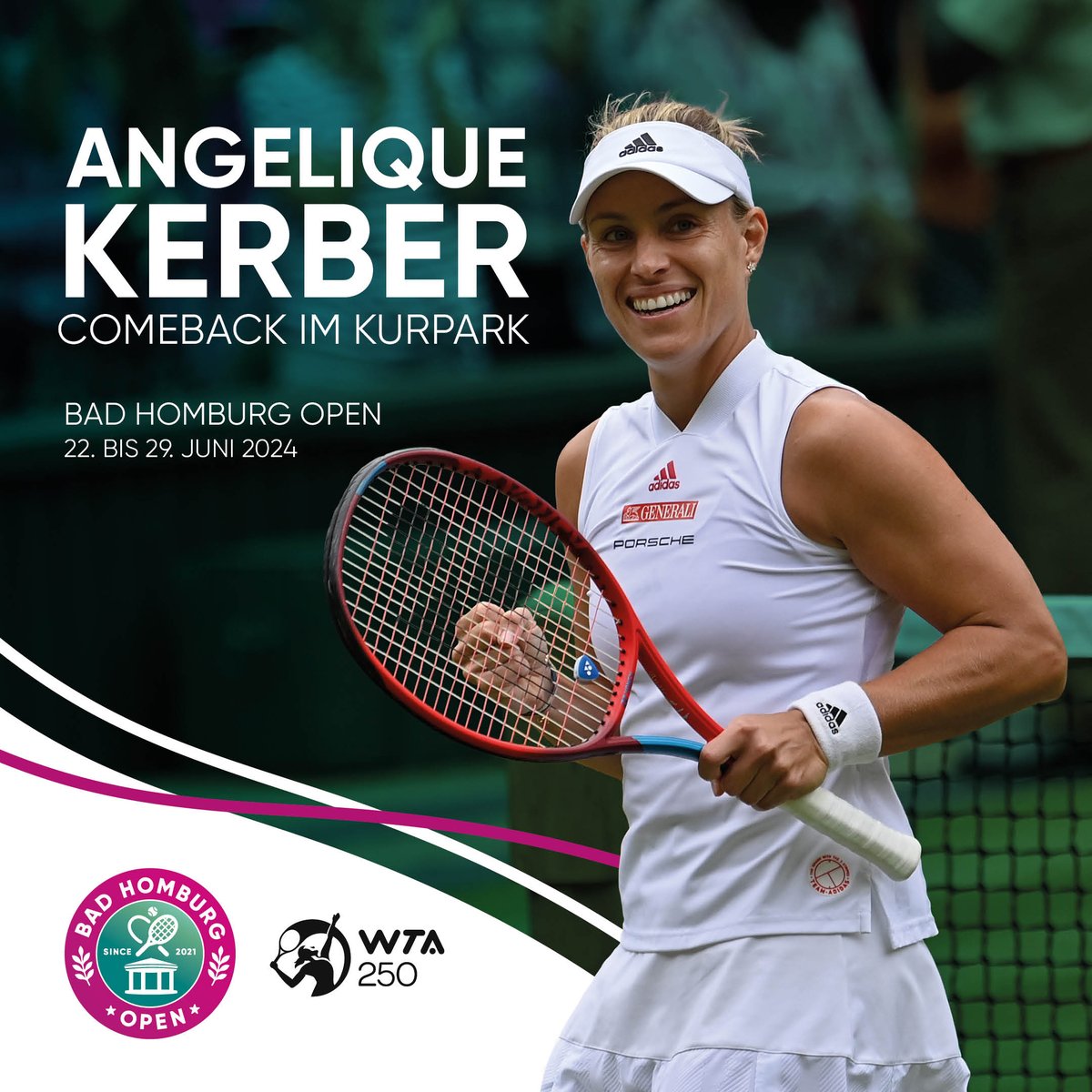 .@AngeliqueKerber ist zurück: Unsere Turnierbotschafterin wird im kommenden Jahr wieder bei den Bad Homburg Open aufschlagen! Rechtzeitig dazu haben wir nun auch die Tribüne A für euch geöffnet – also keine Zeit verlieren und jetzt Tickets sichern 🎟️: badhomburg-open.reservix.de/events