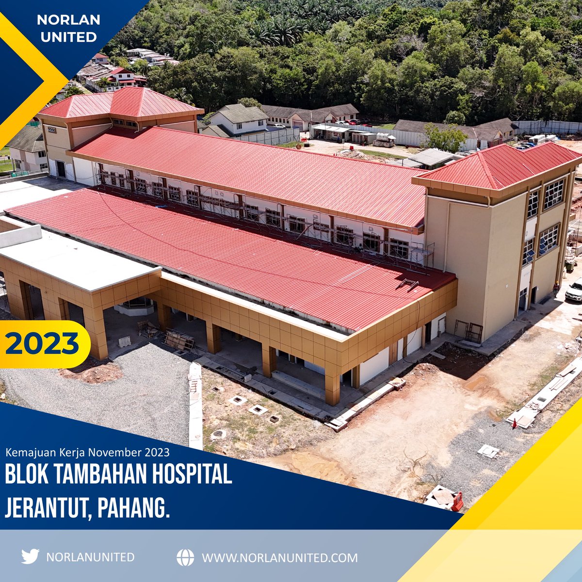 NORLAN UNITED (@norlanunited) on Twitter photo Kemajuan kerja bulan November 2023
Projek Blok Tambahan Hospital Jerantut, Pahang Kemajuan semasa di tapak pembinaan.
@MOWorks
<a href="/KKMPutrajaya/">KKMalaysia🇲🇾🩺❤️</a>
<a href="/JKRMalaysia/">JKR Malaysia</a>
<a href="/JKRPAHANG/">JKR PAHANG</a>
<a href="/JKRJERANTUT/">JKR Jerantut</a> Kemajuan kerja bulan November 2023
Projek Blok Tambahan Hospital Jerantut, Pahang Kemajuan semasa di tapak pembinaan.
@MOWorks
<a href="/KKMPutrajaya/">KKMalaysia🇲🇾🩺❤️</a>
<a href="/JKRMalaysia/">JKR Malaysia</a>
<a href="/JKRPAHANG/">JKR PAHANG</a>
<a href="/JKRJERANTUT/">JKR Jerantut</a>