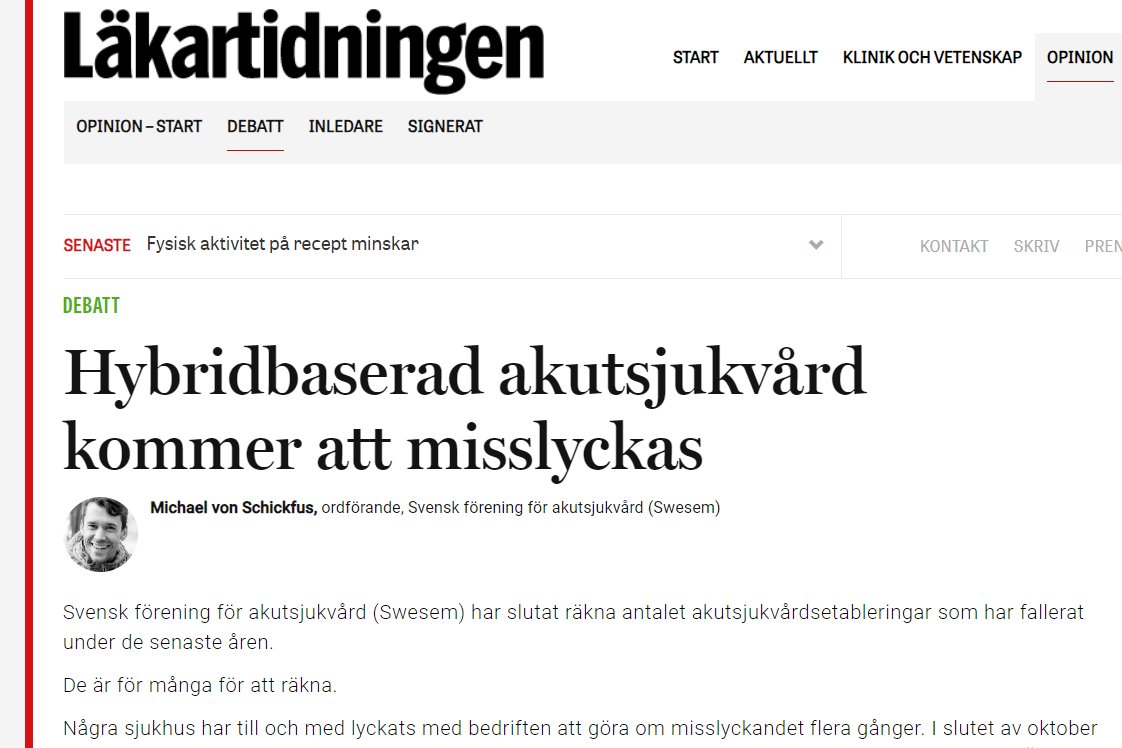 SWESEM svarar på artikeln i <a href="/lakartidn/">Läkartidningen</a> om den nya satsningen på Danderyds sjukhus utan rent akutläkarledd akutsjukvård.

Artikeln: lakartidningen.se/aktuellt/nyhet…

SWESEMs svar: lakartidningen.se/opinion/debatt…