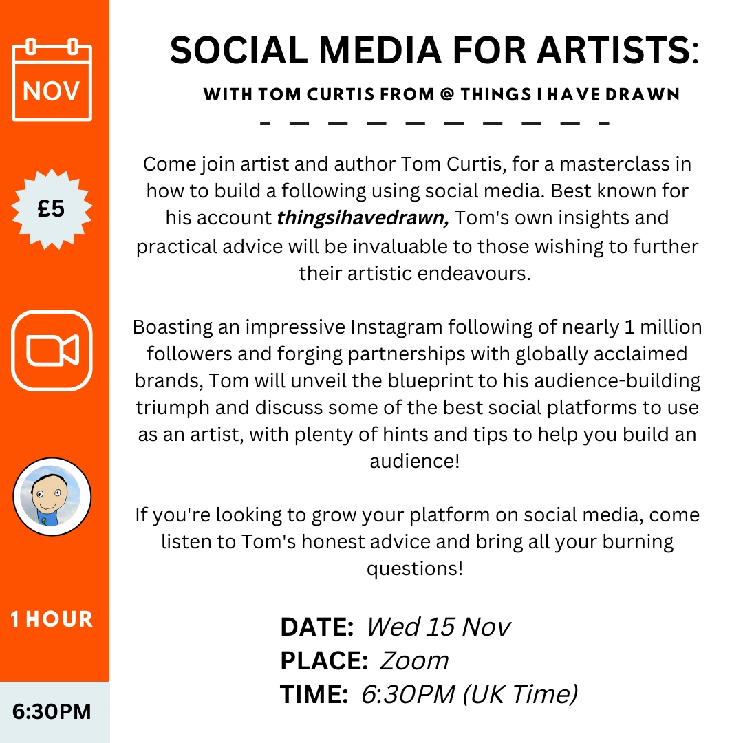 The Big Draw® ✏️ (@the_big_draw) on Twitter photo Social media is such a brilliant tool as an artist, but understanding algorithms and ever changing platforms can feel like an uphill struggle
That's why we're so excited for our Social Media for Artists talk w/ <a href="/ThingsIveDrawn/">Things I Have Drawn</a> next week
Book your spot:
eventbrite.co.uk/e/721886360537… Social media is such a brilliant tool as an artist, but understanding algorithms and ever changing platforms can feel like an uphill struggle
That's why we're so excited for our Social Media for Artists talk w/ <a href="/ThingsIveDrawn/">Things I Have Drawn</a> next week
Book your spot:
eventbrite.co.uk/e/721886360537…