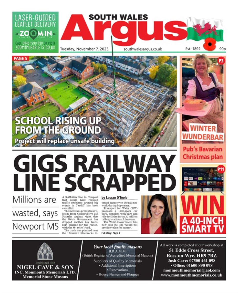 Here’s your ⁦<a href="/southwalesargus/">South Wales Argus</a>⁩ front page this morning. 

I was particularly pleased with ‘winter wunderbar’  for pub’s Bavarian Christmas makeover.

#buyapaper