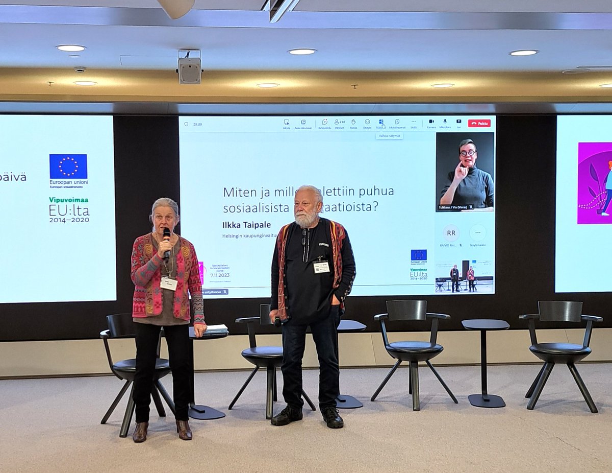 Sosiaalisten innovaatioiden päivän aloittivat #sosiaalisetinnovaatiot ehdottomat gurut <a href="/IlkkaTaipale/">Ilkka Taipale</a> ja <a href="/VappuTaipale/">Vappu Taipale</a>. "Muistakaa, kaikki teknologia on sosiaalista". Kuultiin myös 5 salaisuutta. #innovaattorityhdessä