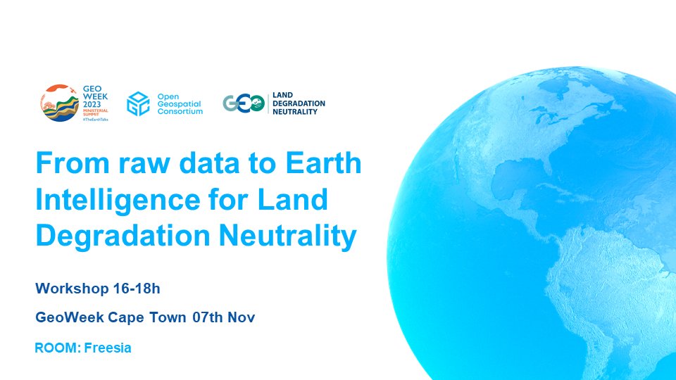 Are you joining us today at #GEOWeek2023? (The answer is, YES!)  

4-6pm in Freesia: From raw data to Earth Intelligence for Land Degradation Neutrality

With speakers from @opengeospatial @UNCCD @WOCATnet CSE and more! #UNited4Land #TheEarthTalks
