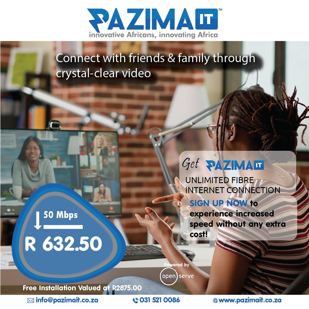 PazimaIT's tweet image. Stay closer to your loved ones, no matter the distance! ✨ Connect with friends &amp;amp; family through clear video calls that are #uninterrupted and #unlimited. Sign up now at pazimait.co.za to enjoy seamless conversations &amp;amp; create cherished moments anytime, anywhere! 📱