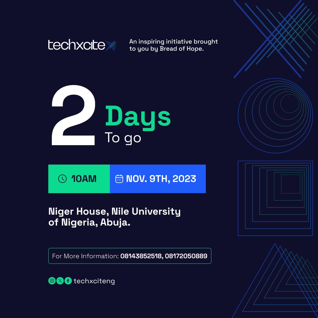 Techxciteng's tweet photo. 2 Days to TechXcite!
The excitement is building! π Just 2 days until TechXcite! π€β¨
#TechXcite2023 #CountdownToTechXcite https://t.co/wmcwyRnocc