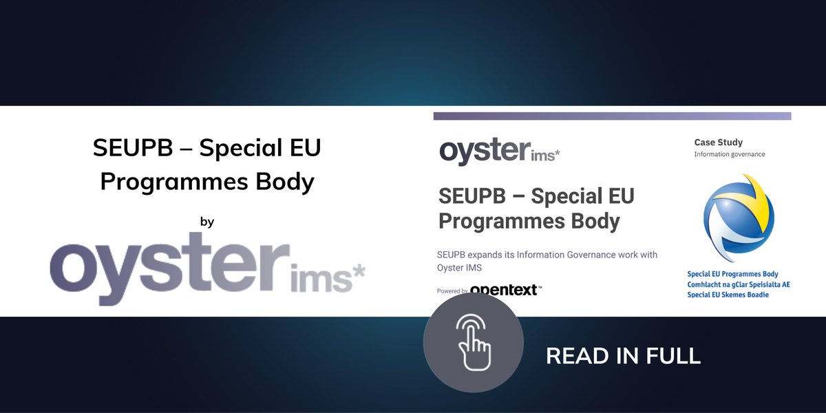 Learn about how @OysterIMS helped SEUPB expands its Information Governance work. They had a pressing need for an information governance expert to provide licensing, support in relation to the document & records management solution in use. Find out more: hubs.la/Q027J8YK0