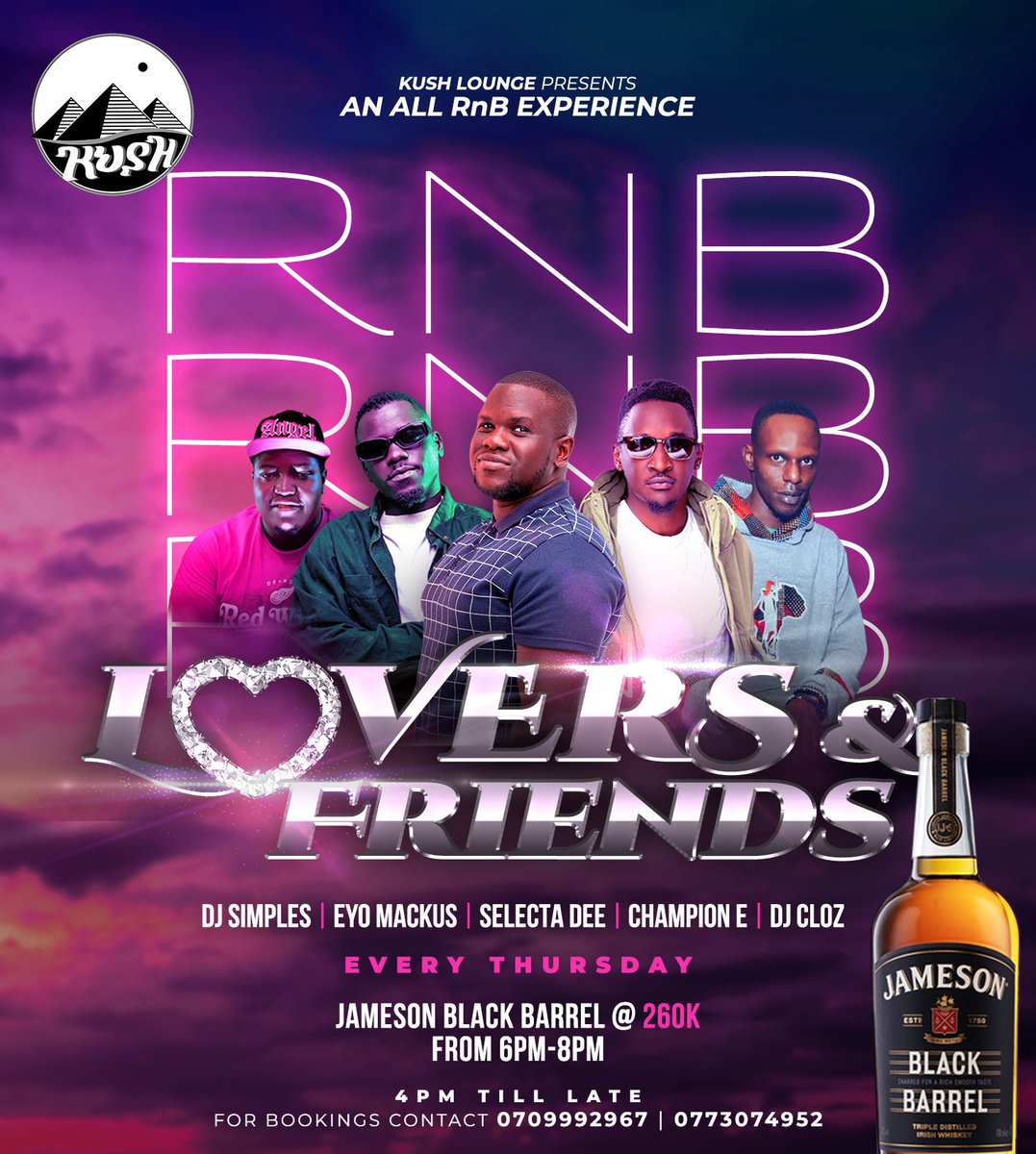 Kush lounge (@kushloungekla) on Twitter photo ๐ Join us every Thursday for the finest celebration of RnB at our #LoversAndFriends experience ๐
Join our star lineup <a href="/DjSimples/">DeeJay Simples</a>, <a href="/EyoMackus/">Eyo Mackus</a>, <a href="/selectadee256/">selectadee256</a>, @ChampionE44 and <a href="/DeeJayCloz/">DeeJay Cloz ๐๐บ๐ฌ</a> for a night to remember only at #KushLounge ๐ Join us every Thursday for the finest celebration of RnB at our #LoversAndFriends experience ๐
Join our star lineup <a href="/DjSimples/">DeeJay Simples</a>, <a href="/EyoMackus/">Eyo Mackus</a>, <a href="/selectadee256/">selectadee256</a>, @ChampionE44 and <a href="/DeeJayCloz/">DeeJay Cloz ๐๐บ๐ฌ</a> for a night to remember only at #KushLounge