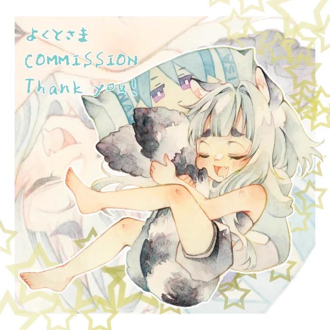 ホワイトタイガーのキバキちゃん描かせてもらいました!元気いっぱいのアホの子好き もふもふのしっぽを抱えて嬉しそうな夢を見てもらいました リクエストありがとうございました!  #Skeb #Commission より