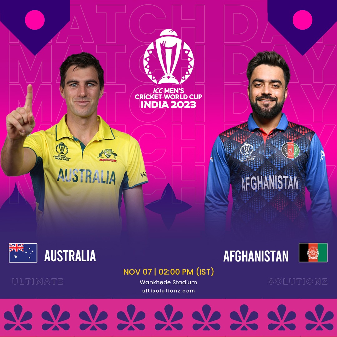 ultisolutionz's tweet photo. Will Afghanistan pull out another surprise or will Australia continue going with their strong momentum in #CWC23?

#CricketWorldCup23 #AfgvsAus #UltimateSolutions #Cricket https://t.co/Yf90IRgu6N