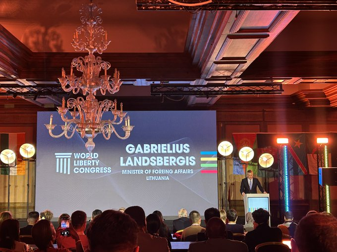 UygnurCongress's tweet photo. The #Uyghur Delegation attends the @ @WLCongress General Assembly 2023, in Vilnius, 🇱🇹.

It was an honour to meet with the Lithuanian Minister for Foreign Affairs, Honourable @GLandsbergis. https://t.co/LEr4ubxTbn