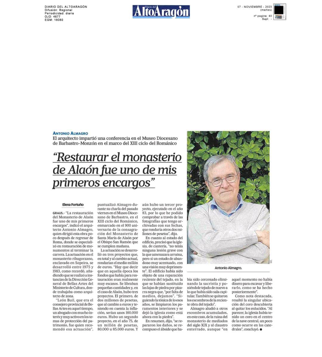 🗣️Historia de la restauración de monumentos en España: el testimonio del arquitecto Antonio Almagro en la restauración del monasterio románico de Santa María de Alaón, Sobrarbe, Huesca, años 1975-1983.

<a href="/RomanicoEspana/">Románico en España</a>