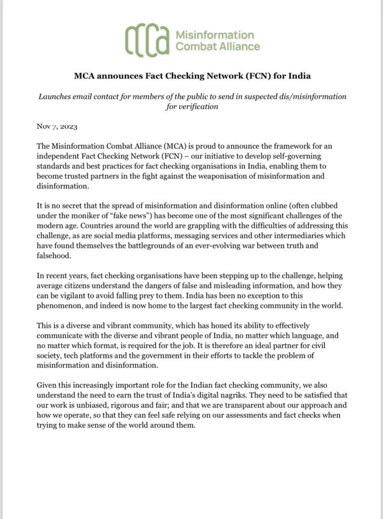 trustedinfo_in's tweet image. We are proud to announce the framework for an independent Fact Checking Network (FCN) – our initiative to develop self-governing standards and best practices for fact checking organisations in India, enabling them to become trusted partners in the fight against misinformation.