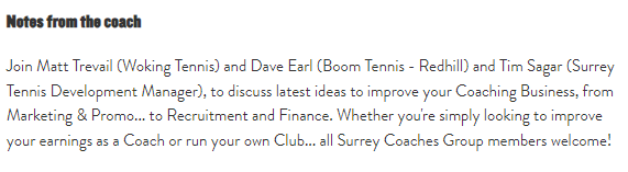 Matt Trevail (@mattrevail) on Twitter photo .<a href="/surrey_tennis/">Surrey.Tennis</a> Coaches - Join <a href="/boom_redhill/">Boom Tennis @ Redhill Lawn Tennis Club</a>'s Dave Earl & myself to #chat Better Coaching Business in our Surrey Coaches Group Webinar - next Monday 13th November 2pm
Sign up here...👍👇
clubspark.lta.org.uk/SurreyTennisCo… .<a href="/surrey_tennis/">Surrey.Tennis</a> Coaches - Join <a href="/boom_redhill/">Boom Tennis @ Redhill Lawn Tennis Club</a>'s Dave Earl & myself to #chat Better Coaching Business in our Surrey Coaches Group Webinar - next Monday 13th November 2pm
Sign up here...👍👇
clubspark.lta.org.uk/SurreyTennisCo…