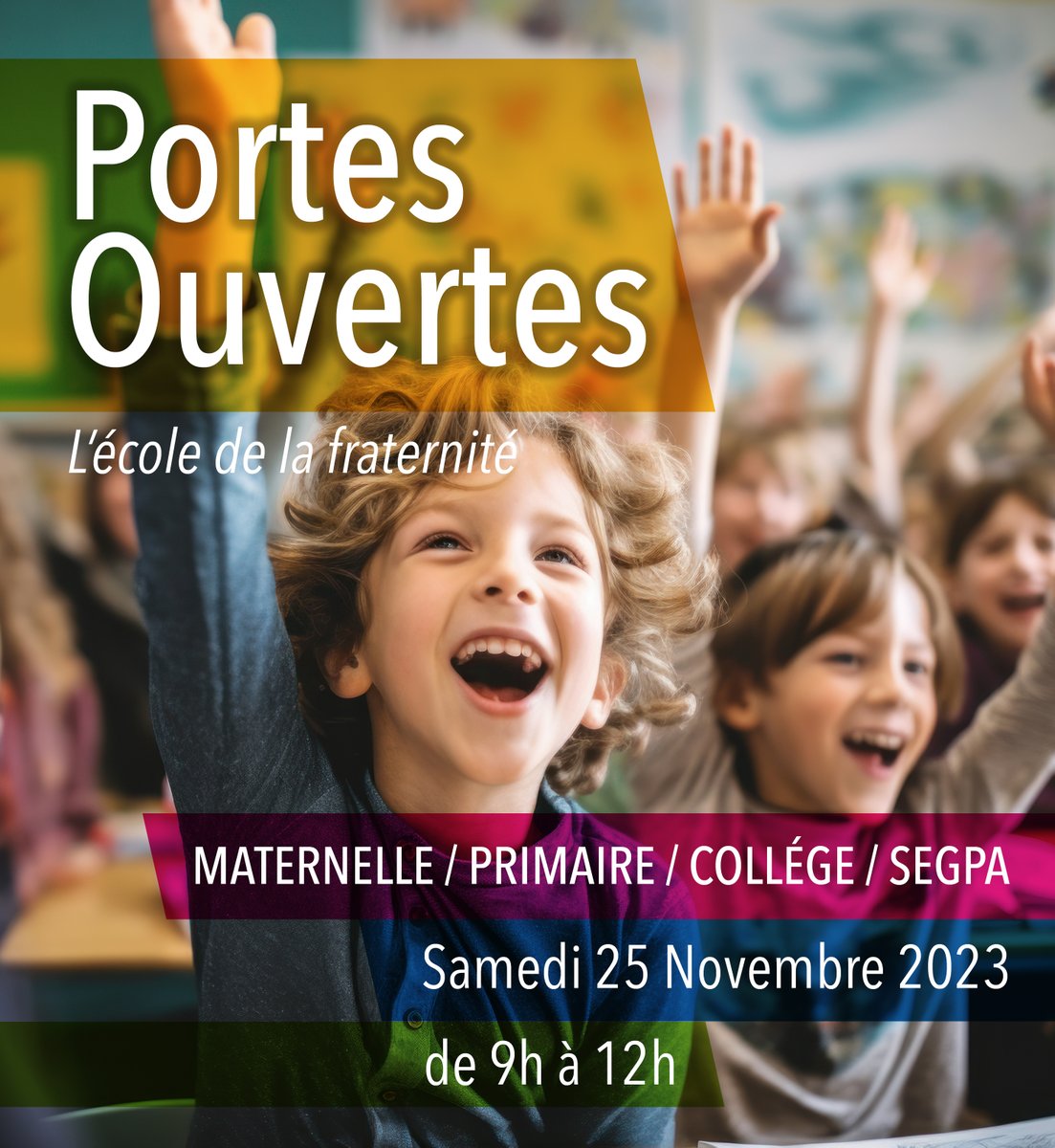 Portes Ouvertes St Joseph La Salle : Maternelle, Primaire, Collège, SEGPA. Samedi 25 novembre de 9h à 12h
#portesouvertes #ecole #college #segpa
