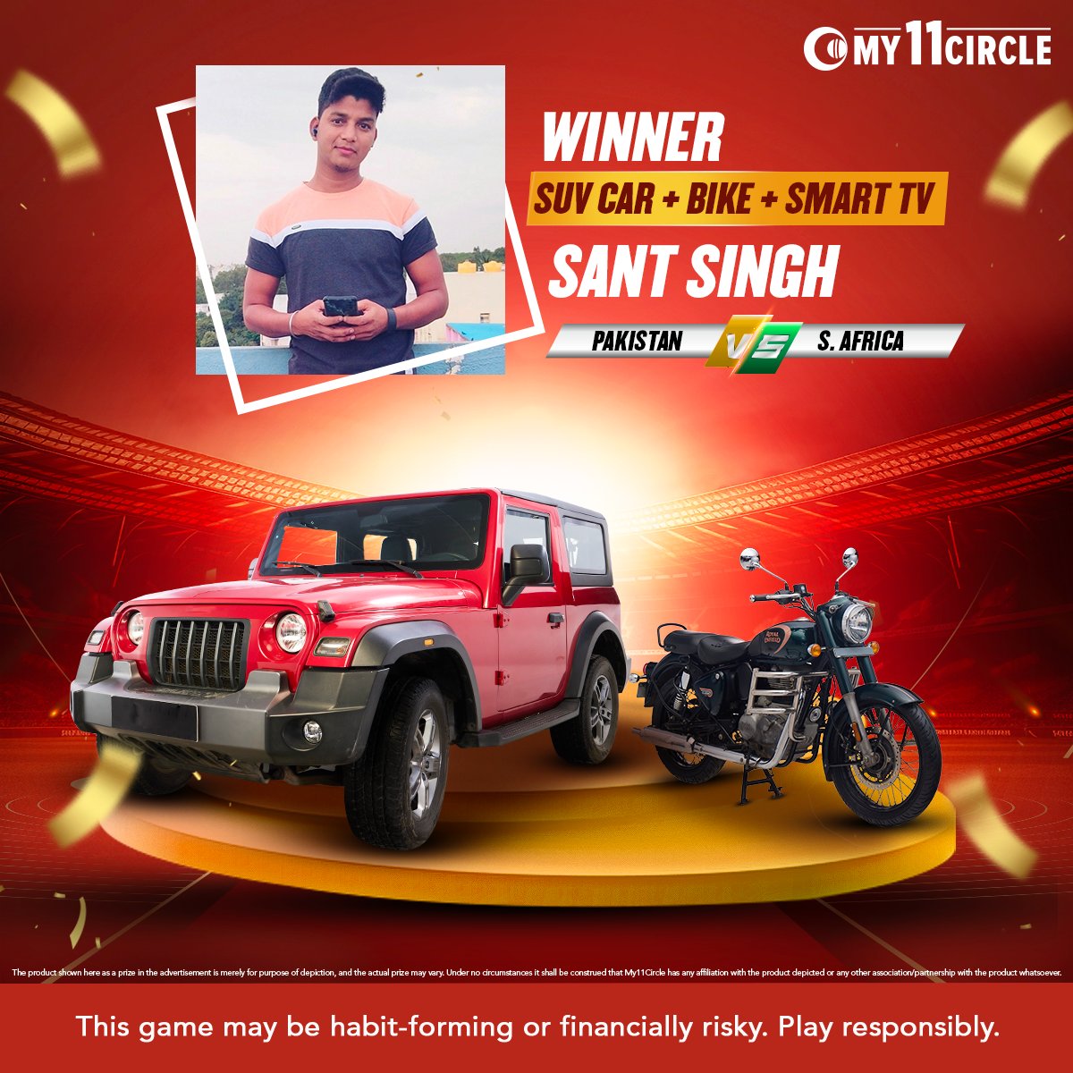 Triple delight! Congratulations Sant Singh on being the proud owner of a stylish SUV, a stunning bike, and a smart TV. 

#PAKvsSA #HarDinNaya #HarDinBada

bit.ly/36Ekaf8