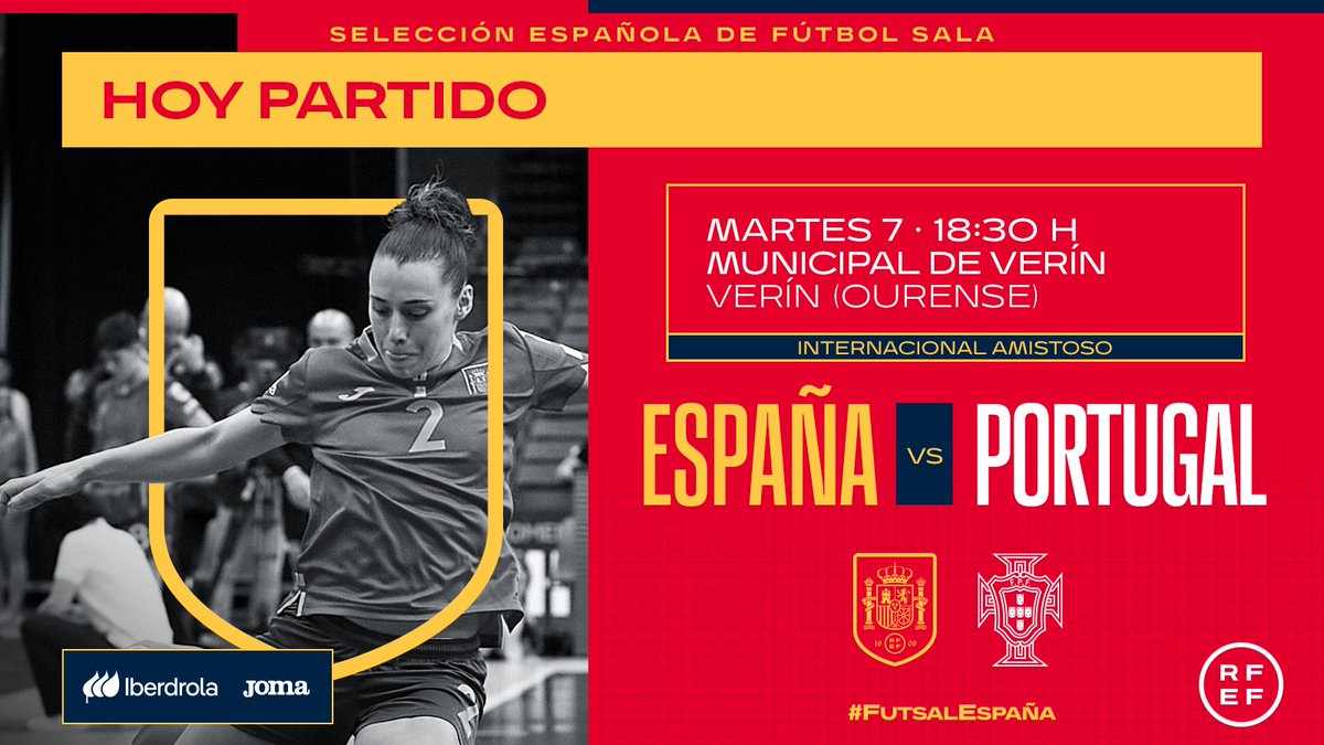 🚨 ¡𝗛𝗢𝗬 𝗧𝗘𝗡𝗘𝗠𝗢𝗦 𝗣𝗔𝗥𝗧𝗜𝗗𝗔𝗭𝗢! 🆚 Portugal 🇵🇹 🏆 Amistoso 📍 Verín (Ourense) 🏟️ Pabellón Municipal ⏰ 18:30 horas 📺 @teledeporte ✍️ PREVIA: bit.ly/PreviaVerín #FutsalEspaña