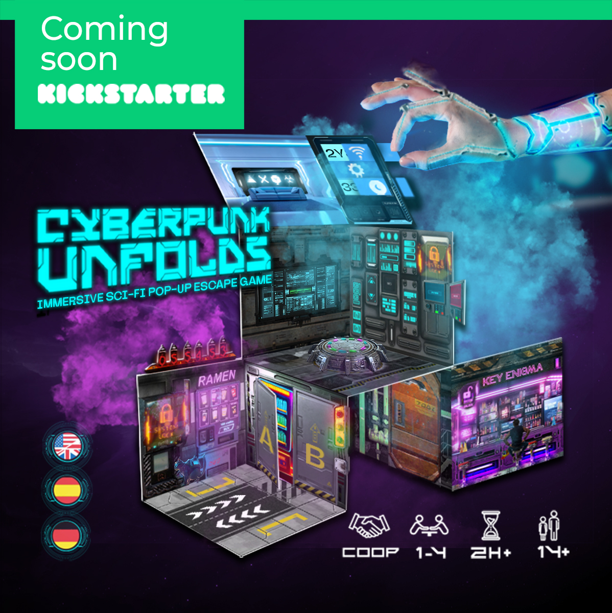 The first #cyberpunk #Popup #escape #boardgame arrives on #Kickstarter Unfold a futuristic city and solve all the #puzzles to overthrow this cyberpunk dystopia. Sign up now with the link in our bio to be the first. kickstarter.com/projects/keyen…