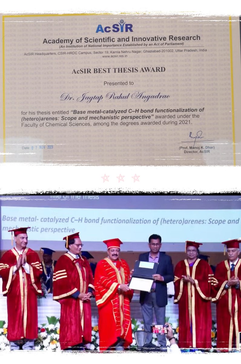 Honoured to receive the AcSIR Best PhD Thesis Award-2021. Many Thanks to my research supervisor Dr. Benudhar Punji, Labmates, Family and Friends <a href="/PunjiLab/">Punji Lab@CSIR-NCL</a>  <a href="/csir_ncl/">CSIR-National Chemical Laboratory</a> <a href="/AcSIR_India/">AcSIR</a>