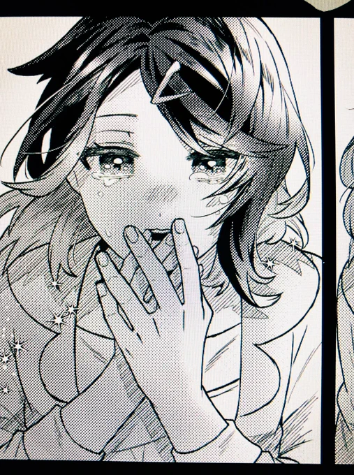 #気良同人誌日記 フリリコ本の既にペン入れしてたページからペンダント紐を取り除く作業と ソウヒヨ本の髪の毛を無限に描く作業。