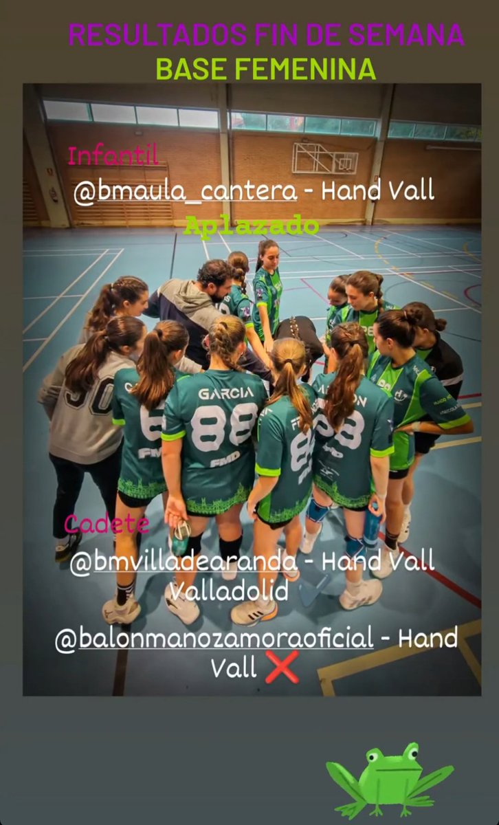 ¡Que pronto pasa el fin de semana!🥲
Mientras esperamos a que llegue el siguiente y con él la competición...os dejamos los resultados de nuestros equipos ranita de la base 🤘🐸🤘