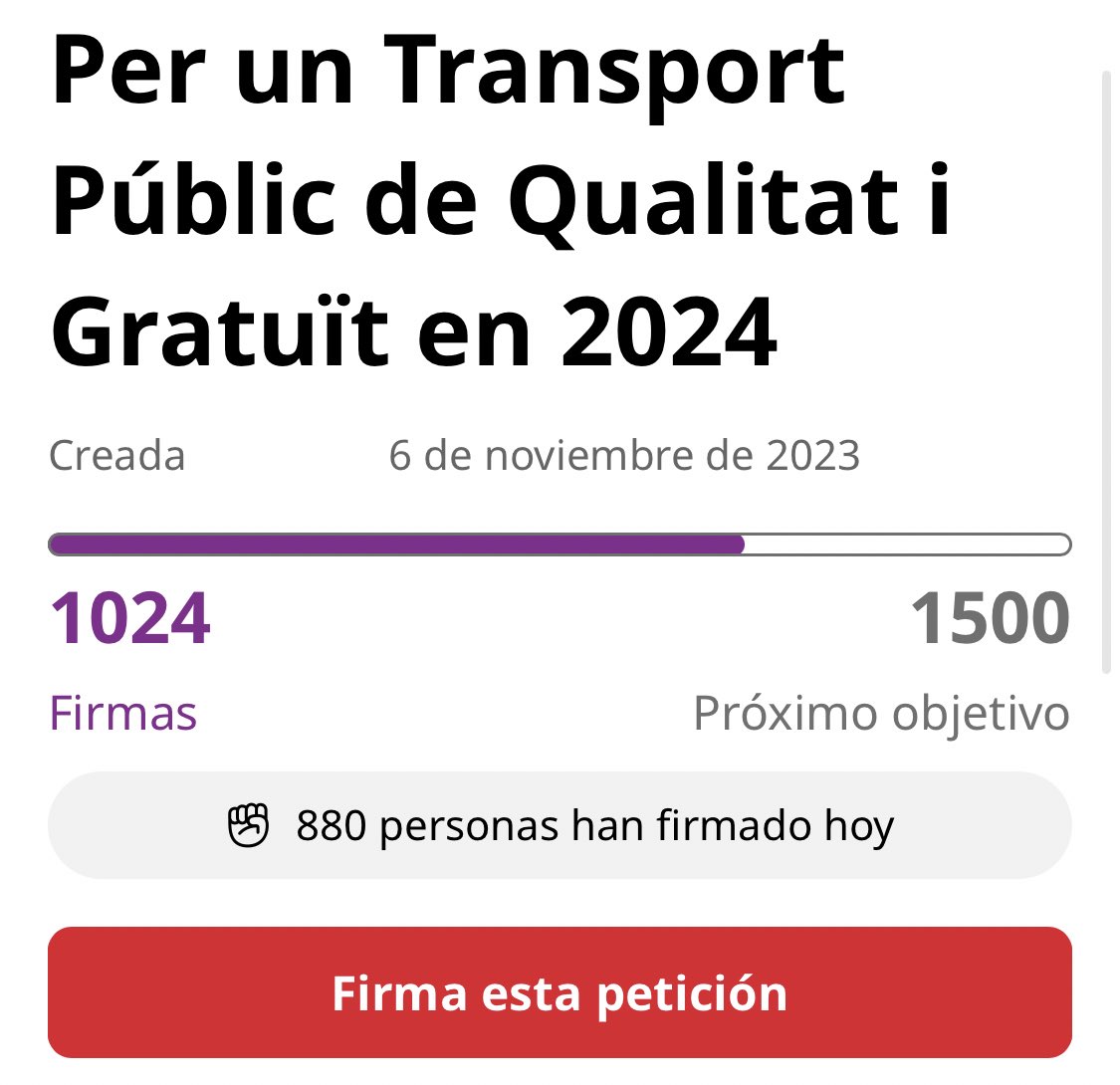 TransportPublIB's tweet image. Més de 1000 signatures en menys de 24 hores per defensar un transport públic gratuït i de qualitat a les Illes en 2024! Gràcies a tots i totes per participar. Peró hem de ser moltes més. Signa i comparteix!👇

chng.it/FRs6kjpXTH