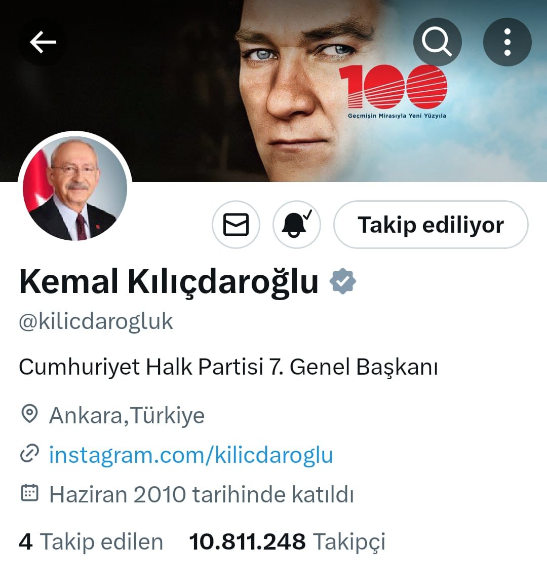 Kılıçdaroğlu, X biyografisini "Cumhuriyet Halk Partisi 7. Genel Başkanı" olarak güncelledi.