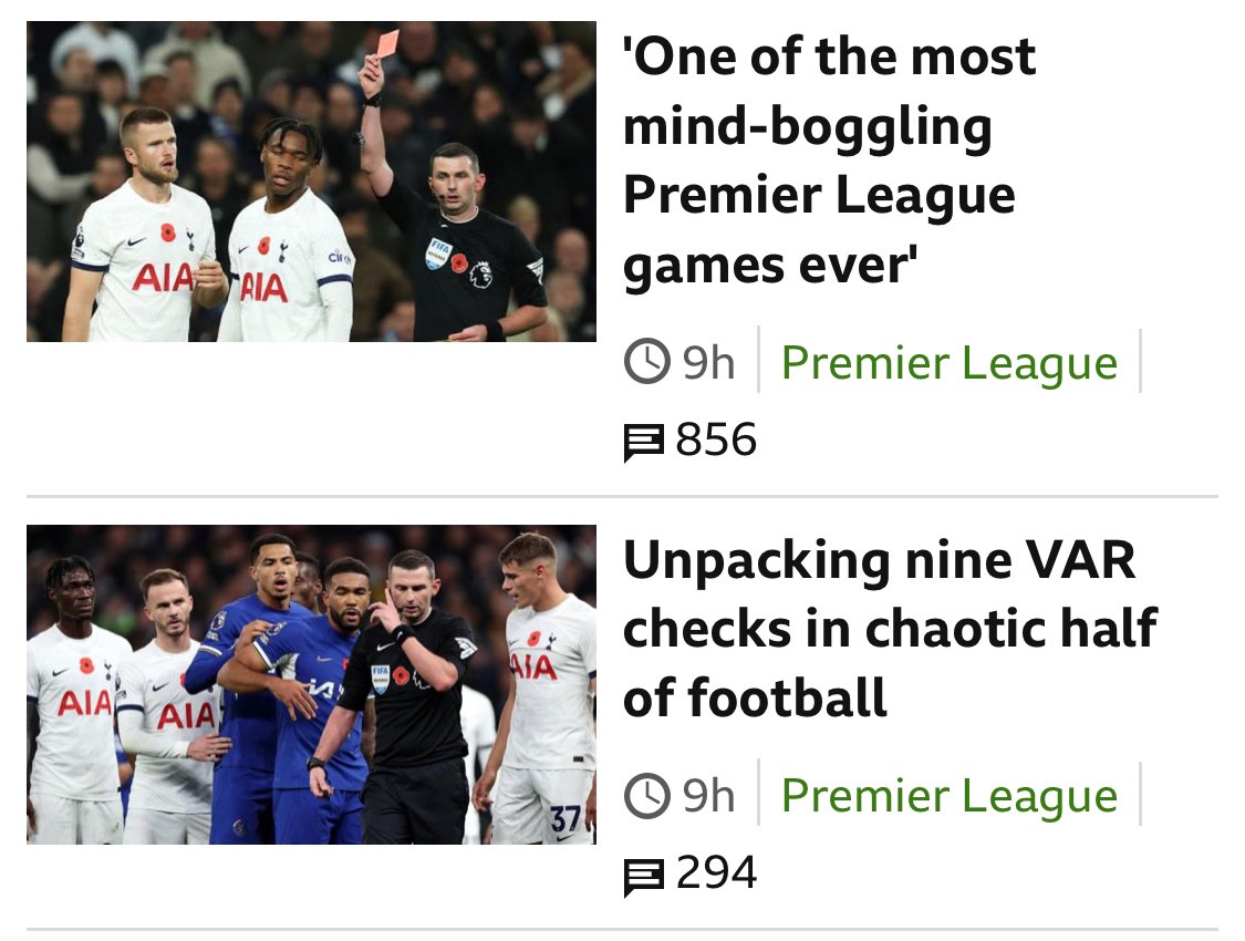 An American sports fan on Video Assistant Refereeing as the second story on the BBC’s football website ‘unpacks nine VAR checks in chaotic half of football’. Football’s governing bodies are in self-destruct mode.