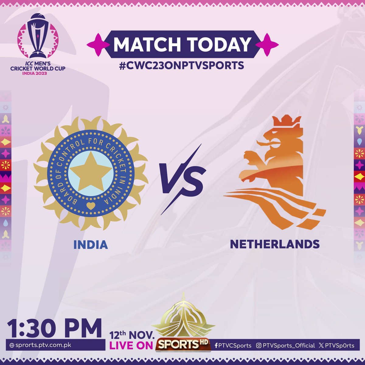 PTVSp0rts's tweet photo. Match today.
Watch India vs Netherlands @ 1.30 pm, live on #PTVSports.
#CWC23onPTVSports
#INDvsNED
@BCCI
@KNCBcricket https://t.co/ZramixAWtF